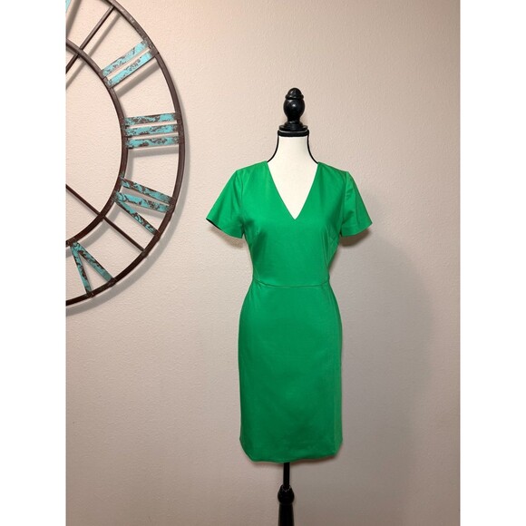 J. Crew Dress 2 NWOT Green Short Sleeve Lined Sheath - Picture 2 of 6